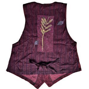 Bread by Staley Gretzinger Top Vest Womens Size 1 Burgundy‎ Painted Art to Wear